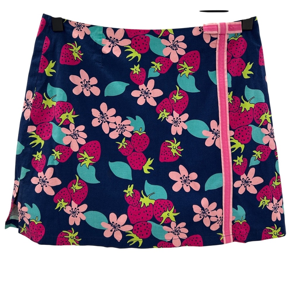 VTG Lilly Pulitzer Y2K White Label‎ Strawberry Floral Cotton Mini Skort Skirt 2